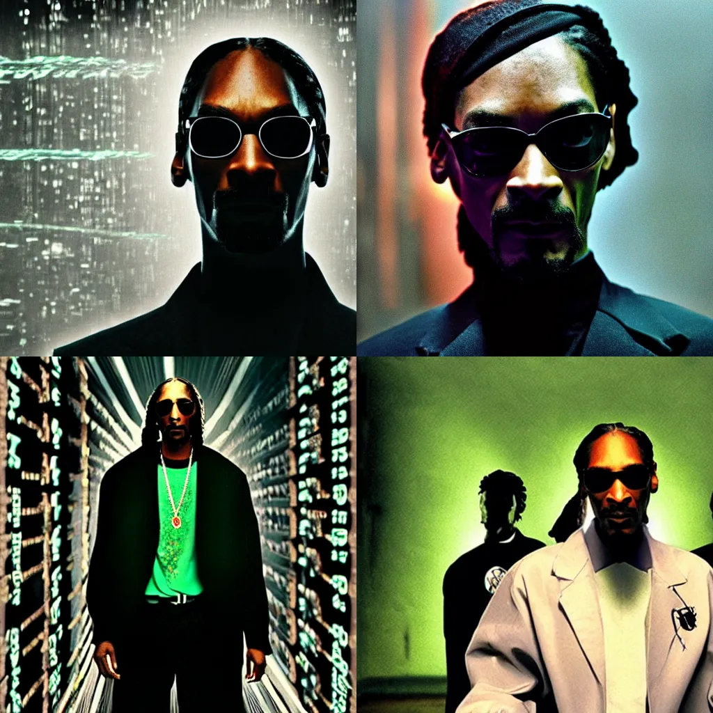 Prompt: A cinematic photography of Snoop Dogg in the Matrix