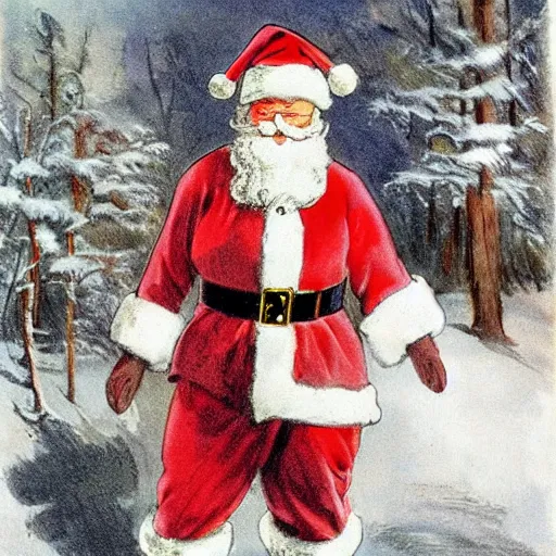 Image similar to a rabbit dressed as santa claus, in the style of anders zorn