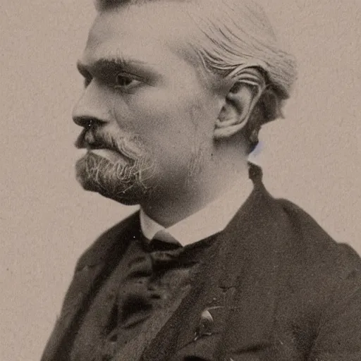 Prompt: victorian photograph of unshaved geert wilders, 1 8 9 0 s photography, 1 9 0 0, realistic face, symmetrical face, studio photograph, grainy, edwardian, old photo