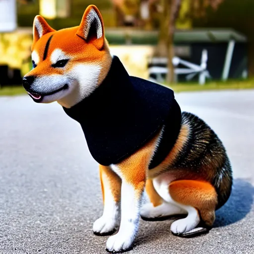 Image similar to A Shiba Inu dog wearing a beret and black turtleneck