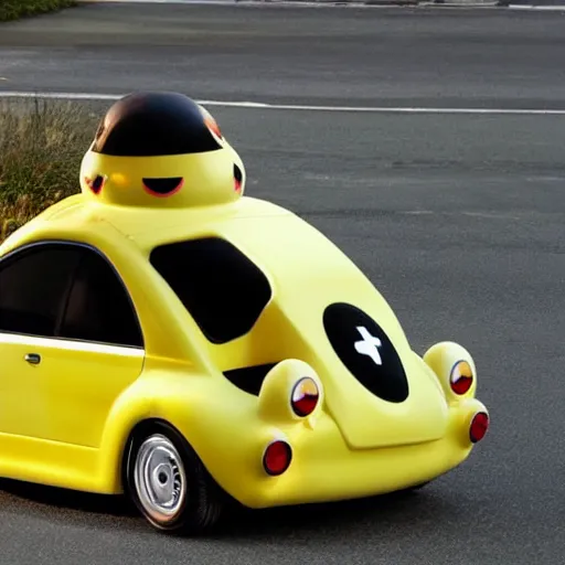 Prompt: a car in the shape of pikachu, photo