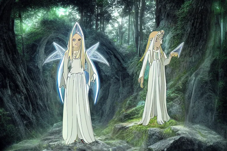 Image similar to tonemapped galadriel by hayao miyazaki, highly detailed,