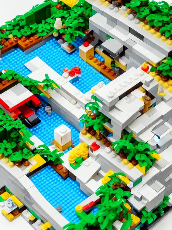 Image similar to miniature isometric lego diorama of tropical yogurt