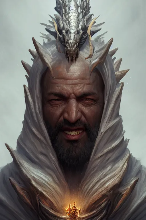 Image similar to human priest with a dragon face, highly detailed, d & d, fantasy, highly detailed, digital painting, trending on artstation, concept art, sharp focus, illustration, global illumination, shaded, art by artgerm and greg rutkowski and fuji choko and viktoria gavrilenko and hoang lap