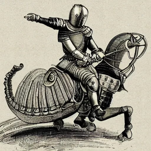 Image similar to illustration of a knight riding a snail