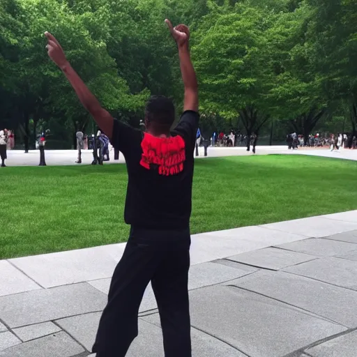 Prompt: mario!!!! doing the dab dance move at vietnam memorial