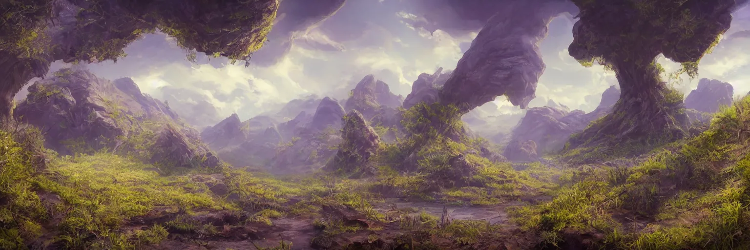 Image similar to summer on a lush alien planet, matte painting