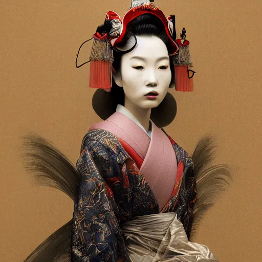 Prompt: portrait of a geisha, fractal, intricate, elegant, highly detailed, digital photography, subsurface scattering, cinematic lighting, by jheronimus bosch and james jean and greg rutkowski,