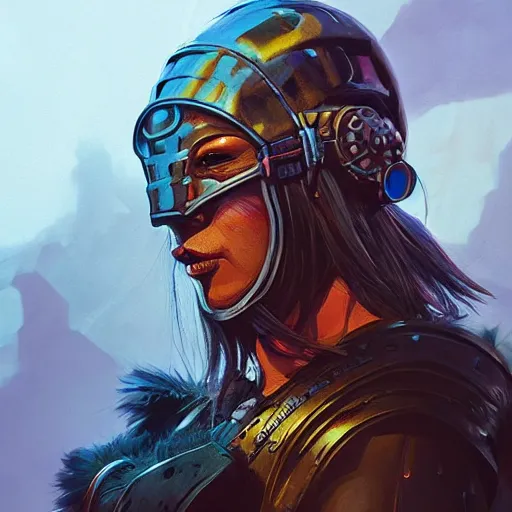 Image similar to cyberpunk viking helmet mask warrior goddess robot ninja fantasy, art gta 5 cover, official fanart behance hd artstation by jesper ejsing, by rhads, makoto shinkai and lois van baarle, ilya kuvshinov, ossdraws