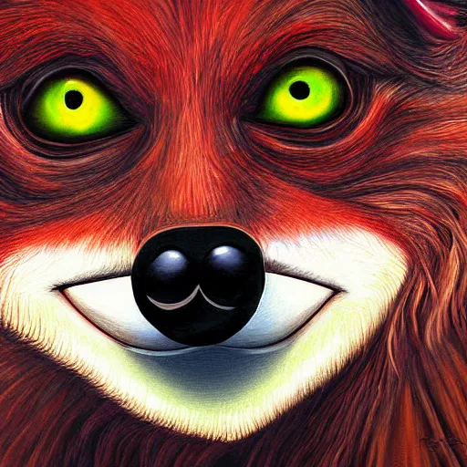 Image similar to zoomorphic a red face wolf, pepe the frog like face, digital painting, ultra sharp, by gary cook