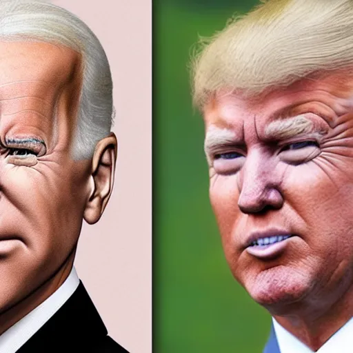 Image similar to a hybrid face that looks like both joe biden and donald trump as one person
