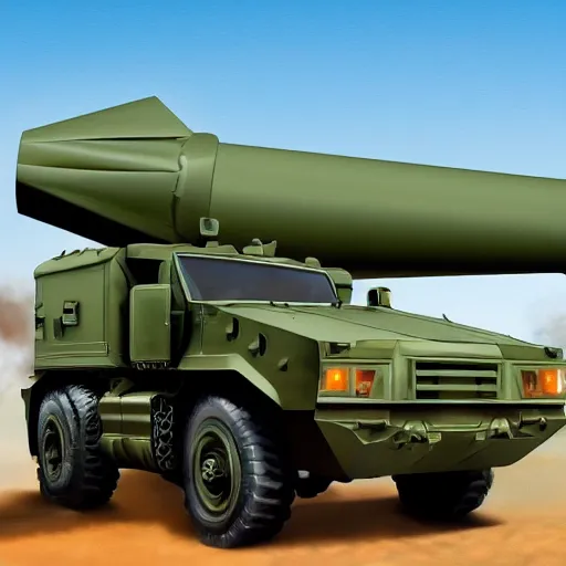 Image similar to high quality picture of HIMARS with rockets, Cars Pixar movie style, detailed, green