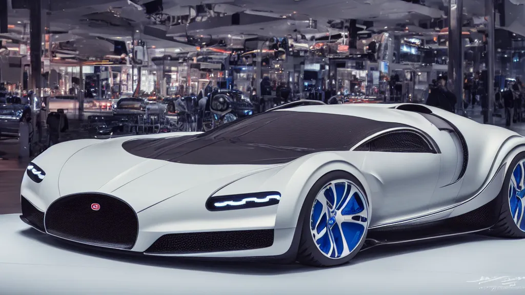 Image similar to photo of a bugatti concept car, cinematic, fine details, symmetrical, 4 k