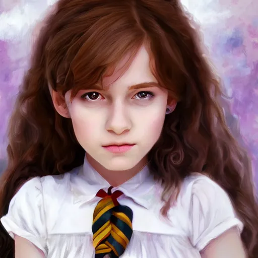 Image similar to Hermione Granger as a young girl in house maid clothes art drawn in art style of WLOP full HD 4K highest quality realistic beautiful gorgeous natural WLOP artist painting