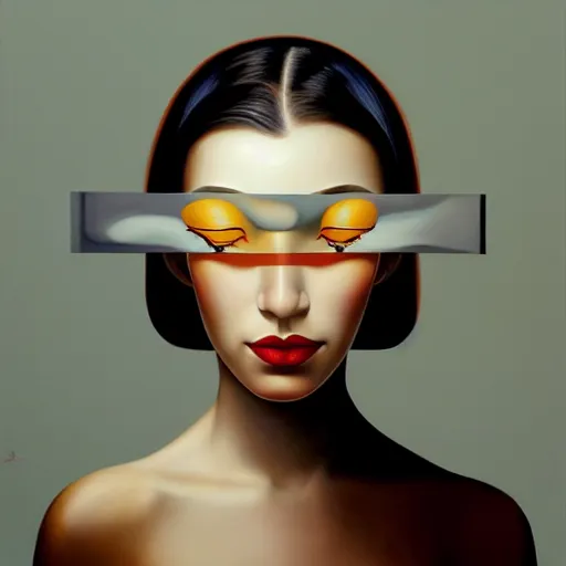 Image similar to a painting of a woman, an ultrafine detailed painting by rafal olbinski, behance contest winner, pop surrealism, detailed painting, very detailed, minimalist, skeuomorphic, airbrush art