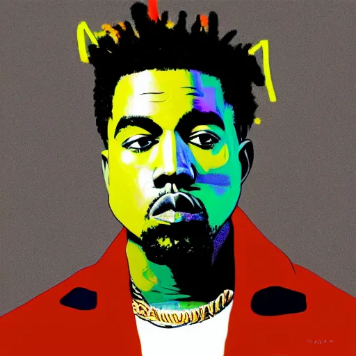 Image similar to kanye album cover in the style of jean michel-basquiat