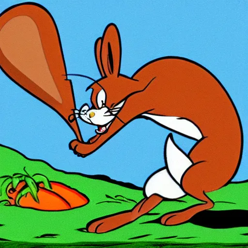 Prompt: bugs bunny being eaten by a mountain lion, animated, old cartoon style