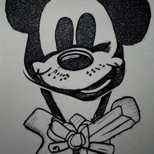 Image similar to grunge drawing of mickey mouse in the style of jack skellington