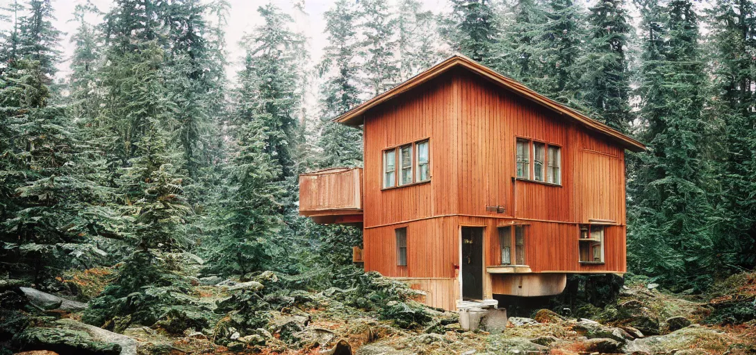 Prompt: cascadian house. photographed by wes anderson on fujinon premista 1 9 - 4 5 mm t 2. 9. portra 8 0 0.