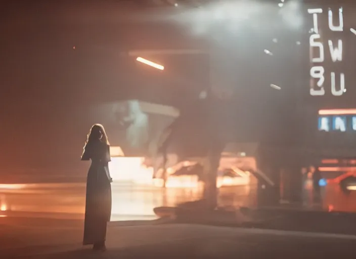 Image similar to a pov shot, color cinema film still kate middleton in blade runner 2 0 4 9, cinematic lighting at night.