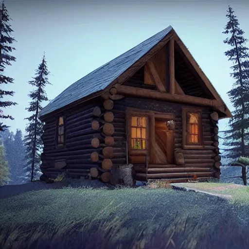 Image similar to a cabin in the woods unreal engine