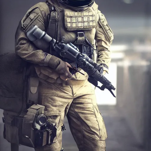 Prompt: future soldier mk - i, daniel rutherford, 8 k, shallow depth of field, moody lighting, ultra high detail, concept art,