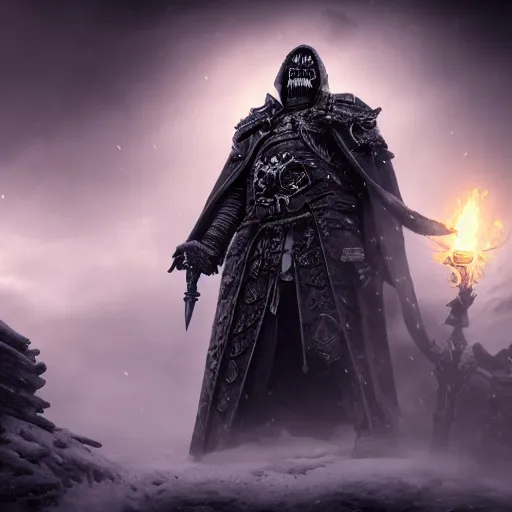 Image similar to The lich king, Artstation HQ, photorealistic, hiperrealistic, sharp focus, 4k UHD, Unreal Engine 5, cinematic shot, cinematic lightning, dark tones, high contrast, intricate, masterpiece