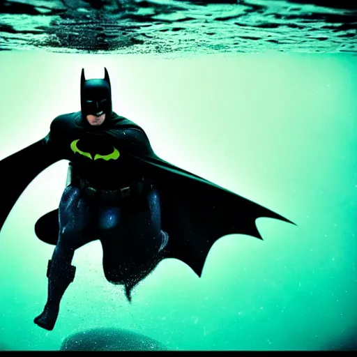 Image similar to batman, dark knight, underwater photography and light scattering, water refractions turned out impressive imho,