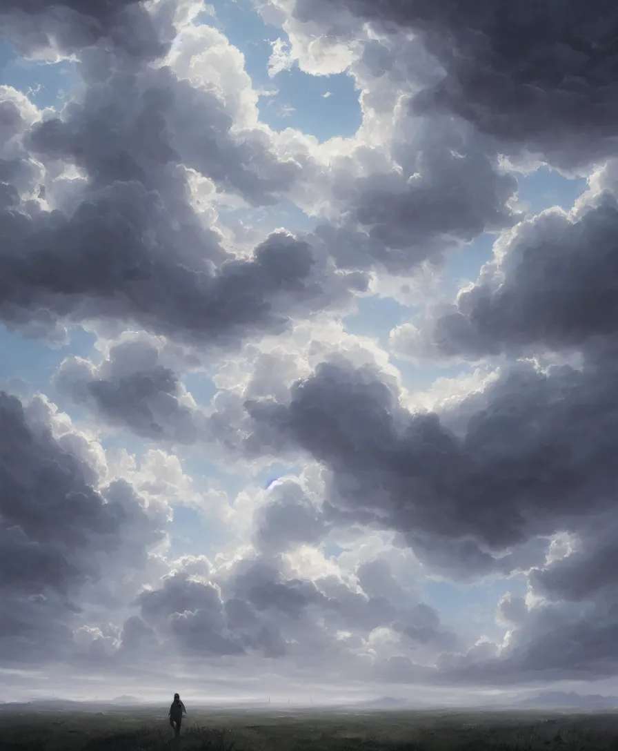 Image similar to hyper realistic clouds, illustrated by greg rutkowski, beautiful volumetric lighting, intricate, ultra detailed, photorealistic, trending on artstation, octane render, 8 k