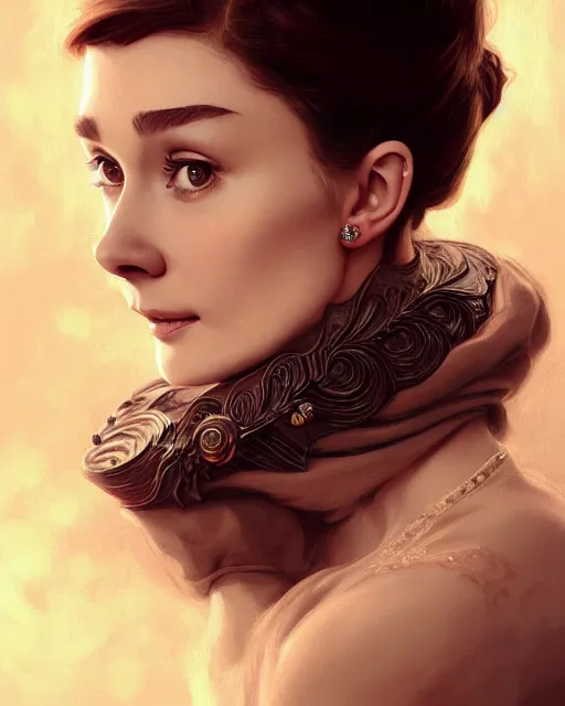 Image similar to photography of young audrey hepburn, deep focus, d & d, fantasy, intricate, elegant, highly detailed, digital painting, artstation, concept art, matte, sharp focus, illustration, hearthstone, art by artgerm and greg rutkowski and alphonse mucha