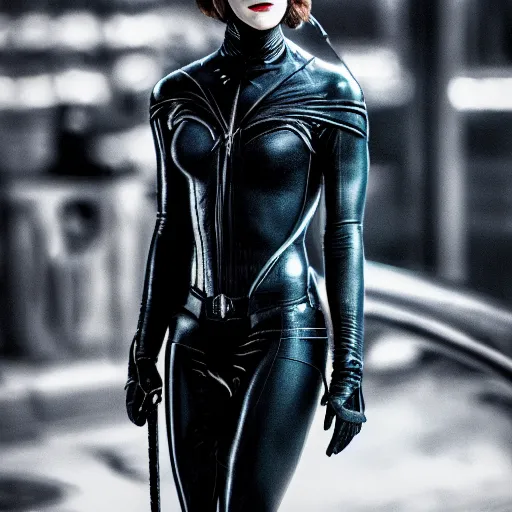 Image similar to Emma Watson as Catwoman, XF IQ4, f/1.4, ISO 200, 1/160s, Adobe Photoshop, Adobe Lightroom, DxO Photolab, polarizing filter, Sense of Depth, AI enhanced, HDR, in-frame