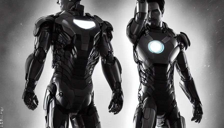 Image similar to tom cruise in black and white iron man suit with green arc reactor, hyperdetailed, artstation, cgsociety, 8 k