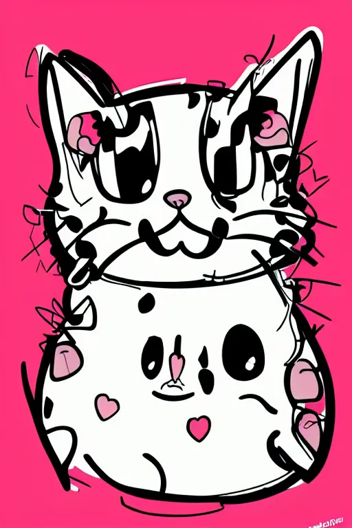 Image similar to Digital cartoon drawing of a kawaii cat, High quality, cel shading, thick line-art