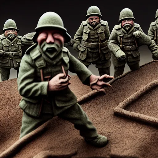 Prompt: war in the trenches claymation by jan svankmejer, hyperrealistic, aesthetic, masterpiece