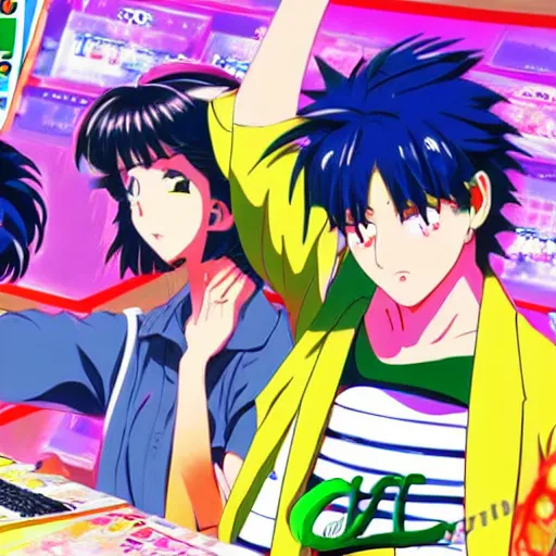 Image similar to seedy internet cafe, sprite, vaporwave nostalgia, directed by beat takeshi, visual novel cg, 8 0 s anime vibe, kimagure orange road, maison ikkoku, initial d, sketch by osamu tezuka, directed by makoto shinkai and beat takeshi, 4 k ultra hd