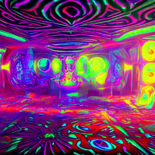 Prompt: a psychedelic 3 d render of a dmt trip, hyperrealistic, dramatic lighting, 8 k, unreal engine, octane render