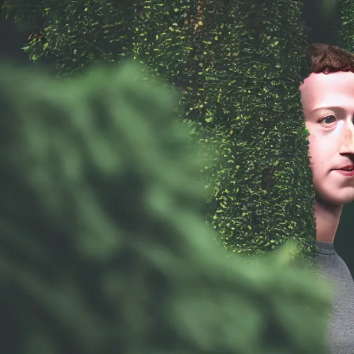 Image similar to high quality photo of mark zuckerberg hiding behind a tree, photography 4k, f1.8 anamorphic, bokeh, 4k, Canon, Nikon