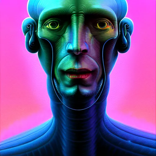 Image similar to scifi character portrait of man in the style of android jones and zdzislaw beksinski, 1 / 4 headshot.