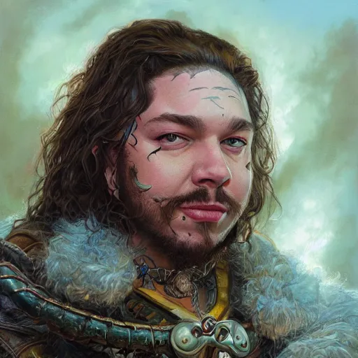 Prompt: Post Malone as a fantasy D&D character, portrait art by Donato Giancola and James Gurney, digital art, trending on artstation