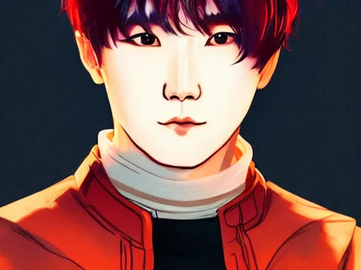 Prompt: portrait MIN YOONGI is ZUKO, night time, dynamic lighting , looking at his FIRE SCAR reflection, +++ super super super dynamic posing, J.C LEYENDECKER, thick eyebrows, super DYNAMIC serious facial expression