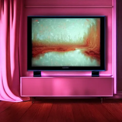 Image similar to a television in a pink room showing static that looks like a well, oil painting, ultradetailed, artstation, ultradetailed, digital painting, ultradetailed