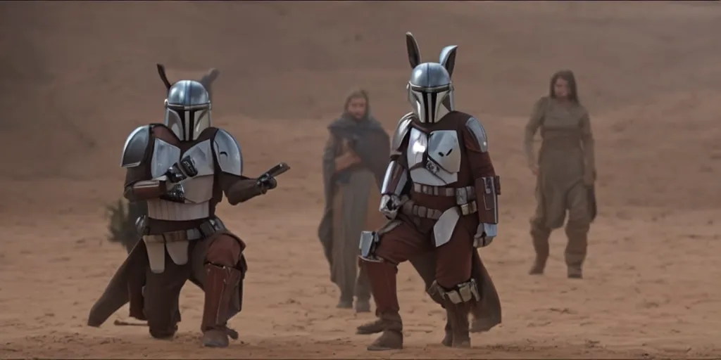 Prompt: a rabbit in the tv show mandalorian screenshot