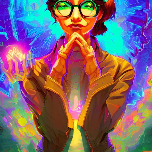 Image similar to skill magic geek inside matrix deepdream radiating a glowing aura stuff loot legends stylized digital illustration video game icon artstation lois van baarle, ilya kuvshinov, rossdraws,