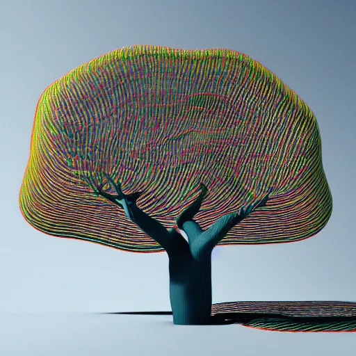 Image similar to tree but minimalistic concept art by frank stella and magritte rene, colorful, vray, depth of field, trending on artstation, minimalism