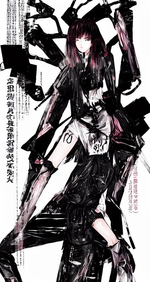 Prompt: vogue magazine fashion manga full body portrait of gorgeous asian cyberpunk model in the style of blame! manga