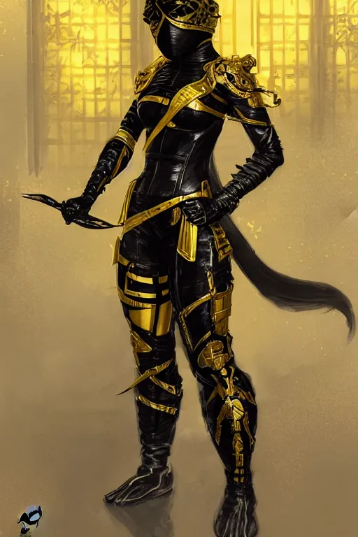 Image similar to portrait Ninja gaiden girl, armored black and yellow ninja wardrobe, in ruin japanese rainny temple night, ssci-fi and fantasy, intricate and very very beautiful and elegant, highly detailed, digital painting, artstation, concept art, smooth and sharp focus, illustration, art by tian zi and WLOP and alphonse mucha