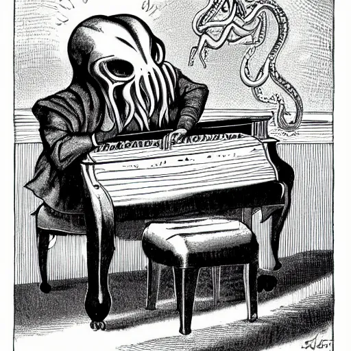 Image similar to cthulhu playing the piano