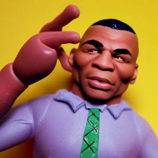 Image similar to mike tyson action figure on acid, detailed facial expressions, 1 9 8 0 s aesthetic