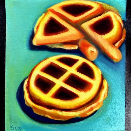 Prompt: oil painting of an eggo waffle