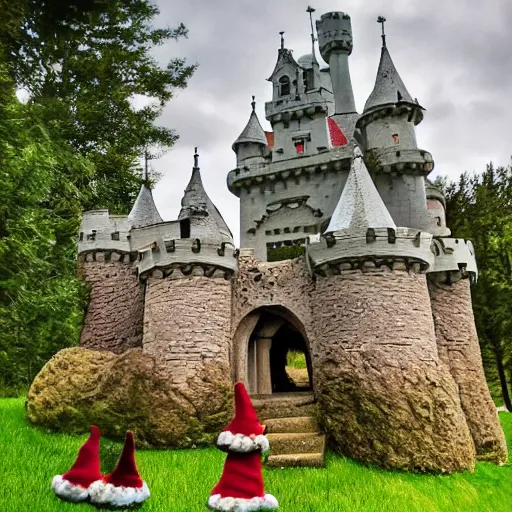 Image similar to A fairy tale looking castle being overun by gnomes